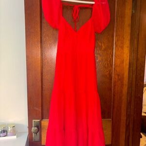 Lulu's Red Puff-Sleeve Midi Dress